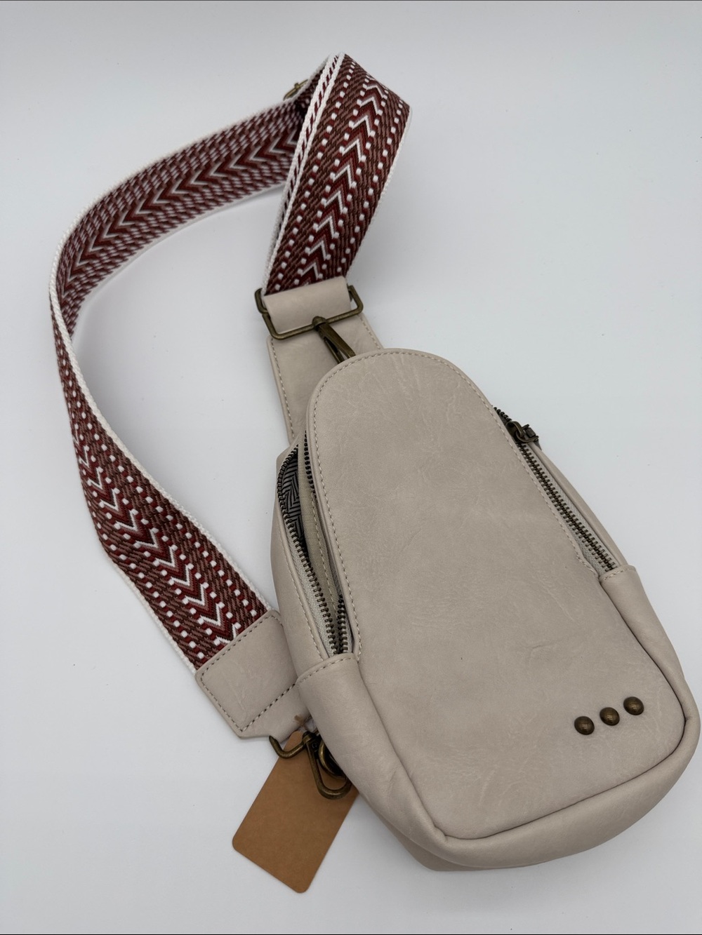 Cream Crossbody Sling Bag with Adjustable Strap